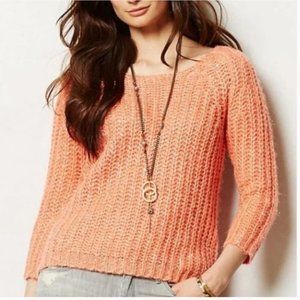 Anthropologie Knitted & Knotted Sunstitch Chunky Knit Orange Sweater Size Small